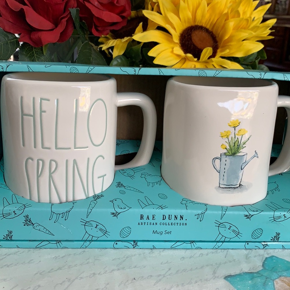 New Rae Dunn Ceramic HELLO SPRING Coffee Mugs